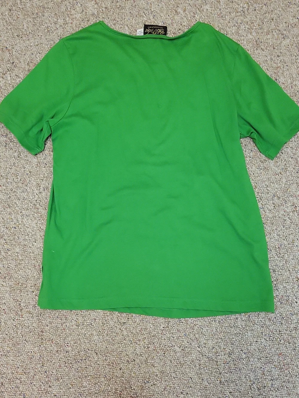 Bob Mackie Wearable Art Bright Green Tee  Pink Tulip Graphic Medium Grandma